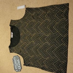 Chico's Size 3 (L/XL) New Tank Top Black with Metallic Gold Design Travel
